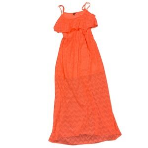 Heart N Soul XL Orange Crochet Over Layer Ruffle Spaghetti Strap Maxi Dress